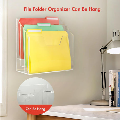 BEYGORM Acrylic File Folder Holder Organizer, 3 Tiers Clear Wall Hanging File Organizer, Large Vertical Folder Holder