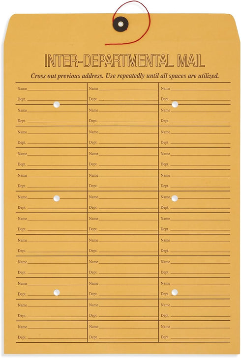 Blue Summit Inter-Department Envelopes, String Tie, Brown Kraft, 12 x 16 Inches, 25 Envelopes