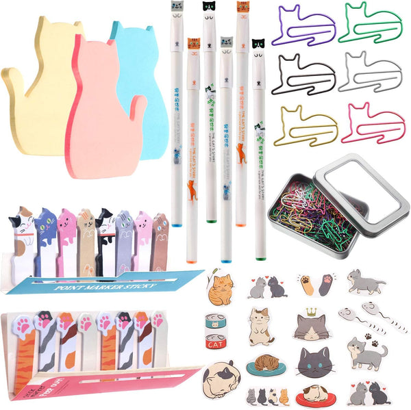 Outus Cute Sticky Notes, Paper Clips, Gel Ink Pens, Cartoon Stickers - Cat Lovers Stationery Supplies