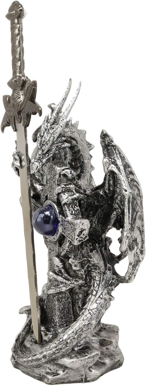 Ebros Gift Legendary Silver Dragon Guardian of The Celtic High Cross Letter Opener Figurine Sculpture