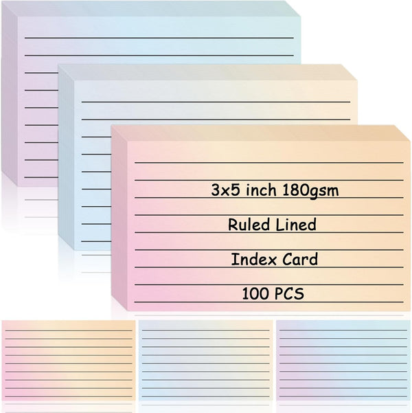 DOSTATNI 100 Pack Ruled Index Cards 3x5 Gradient Colored Index Cards Heavy Weight