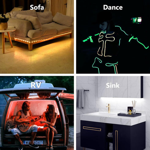 2PCS Lights,Dimmable Decoration,2000mAH WOBANE Rechargeable LED Strip RGB Rope Lighting with Remote,Battery Operated