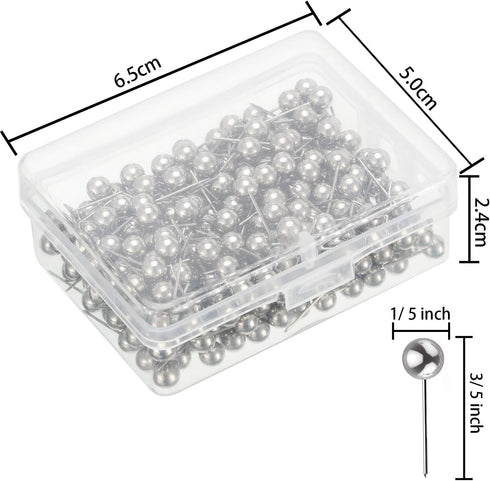 Map Tacks Push Pins, Small Size 300 Packs (Silver, 1/5 Inch)