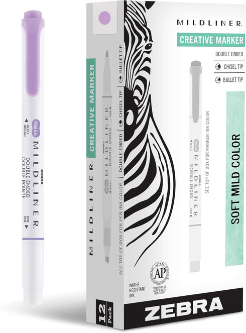 Zebra Pen Mildliner Double-Ended Highlighter Marker Set, 12-Pack, Mild Violet Ink, No Bleed