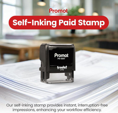 Promot Paid Stamp, Self Inking Stamp for Office, Accounts Payable, Red Ink