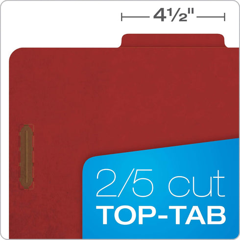 Pendaflex Recycled File Folders, Letter Size, Red (24075R), 2 Dividers, 2" Fasteners, 2/5 Tab Cut, Box of 10