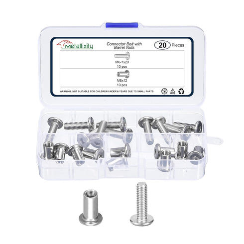 METALLIXITY Crib Screws Replacement Set(M6-1x20mm) 20Pcs, Stainless Steel Connector Bolts M6 Screw Barrel