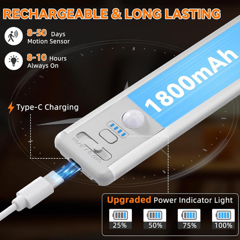 10inch 3 Closet Counter (3Pack) Under Cabinet Lighting Wireless, Rechargeable Motion Sensor Light Indoor, Color Light