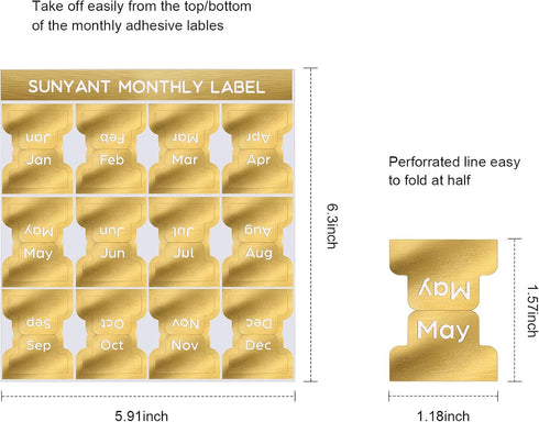 Outus 24 Pieces Monthly Adhesive Tabs for Planner, Decorative Stickers for Office Planners and Journal (Gold)