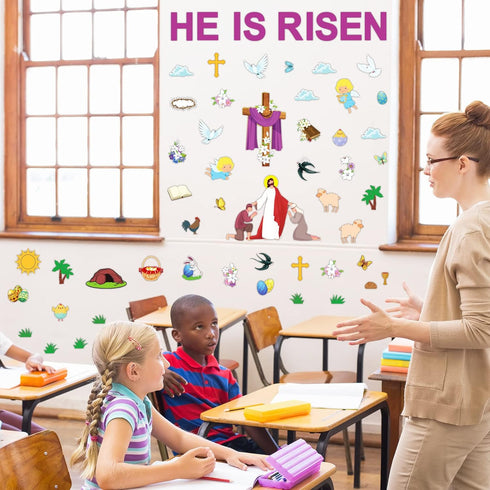 Easter Jesus He is Risen Bulletin Board Decorations, Religious Jesus Resurrection Cross Cutouts for Sunday School Spring