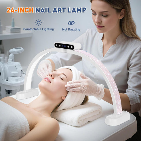 24in KIRKAS Half Moon Light for Nail Desk with Phone Holder, Nail Desk Lamp Adjustable Color Brightness, Arch Nail Tech