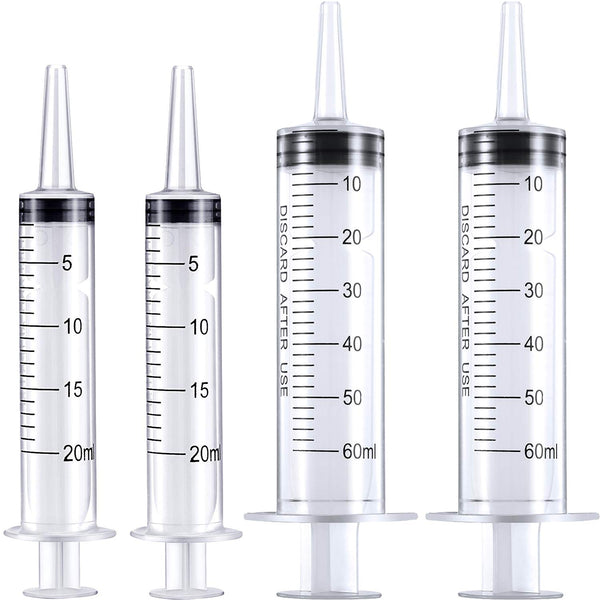 Frienda Large Plastic Syringe 4 Pack, Measuring Syringe Tools for Multiple Uses (20 ml and 60 ml)