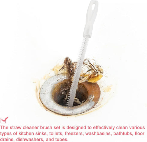 2 18.5 Inches uxcell Pcs Drain Cleaner Brush, Extra Long Stainless Steel & Nylon Pipe Cleaner Brush, White, Medium