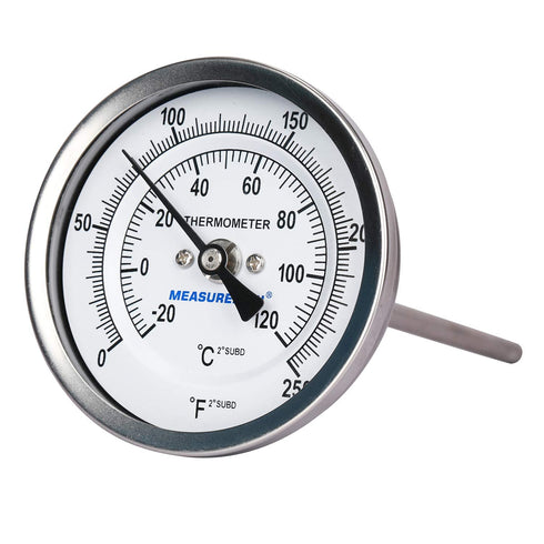 Measureman Fully Stainless Steel Pot, Kettle with Bimetal Dial Thermometer, 3" Dial, 0-250 deg F, Adjustable, 1/2" NPT