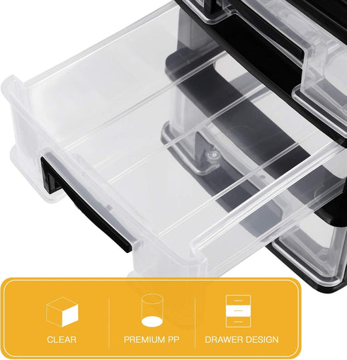 SEWACC 3-Layer Plastic Drawer Organizer, Small Desktop Organizer with Transparent Drawers for Office Supplies