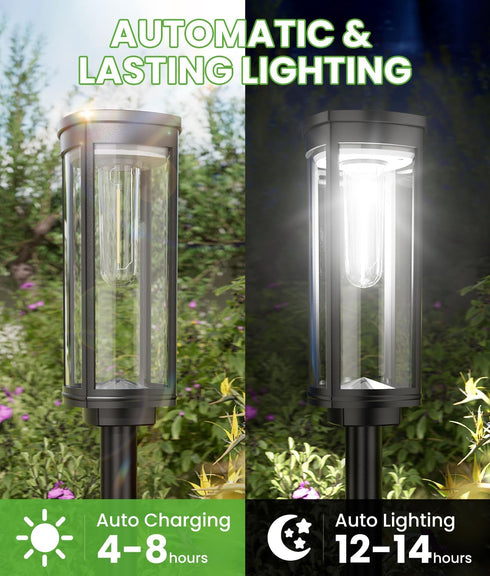 2 Pack IP65, BITPOTT Bright Solar Pathway Lights, Solar Lights Outdoor Waterproof Auto On/Off Pathway Landscape