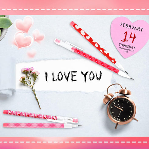 Valentine's Day Pencils, Plastic Party Favors for Kids, Bulk Heart Pencils for Classroom Rewards (48 Pieces)