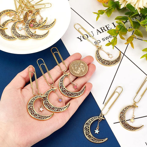 OLYCRAFT 12Pcs Moon and Star Paperclips, 3.8 Inch Alloy Pendant Clips for Document Sorting