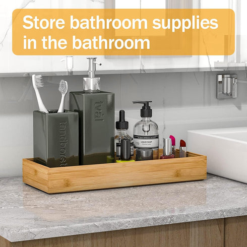 Utensil Organizer - Stackable Bamboo Silverware Drawer Caddy for Bedroom, Office, Bathroom Storage