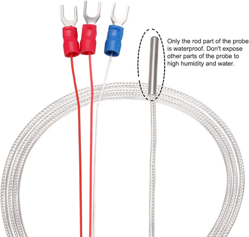 uxcell PT100 RTD Temperature Sensor Probe, 3 Wires Cable Thermocouple, Stainless Steel 100cm