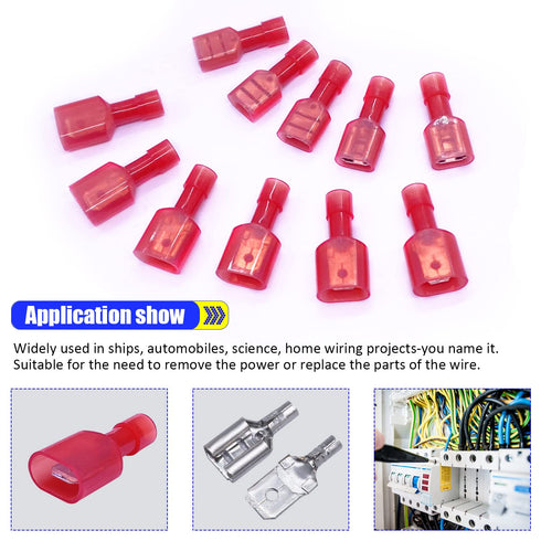 Twidec/100PCS Nylon Spade Connectors Kit 22-18 Gauge Quick Disconnect Fully Insulated Male and Female Terminal