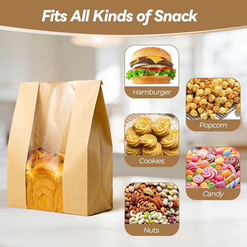 100 120 Tripho Pcs Bread Bags for Homemade Bread with Clear Window & Stickers, Sourdough Bread Bags for Storage