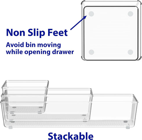 Simple Houseware 30 Pack Clear Plastic Drawer Organizers (9S, 10M, 7L, 2XL, 2XXL)