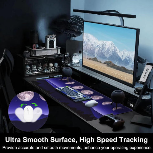 NIYLYNSYN 31.5"x15.7" Mouse Pad, Large Moon Phases and Mountain Forest Desk Mat, Extended Non-Slip Gaming Keyboard