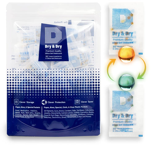 Dry & Dry 120 Pack Premium Orange Indicating Silica Gel Packets - Food Safe