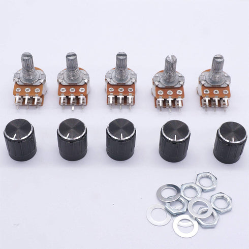 Taiss 5pcs 50K Ohm Potentiometers, Volume Control, 6 Pins Split Shaft Rotary Linear Dual Taper