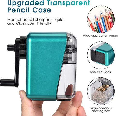 Manual Pencil Sharpener Hand Crank for Kids with Auto Stop Function, Charcoal Pencil Sharpener (Blue 1)