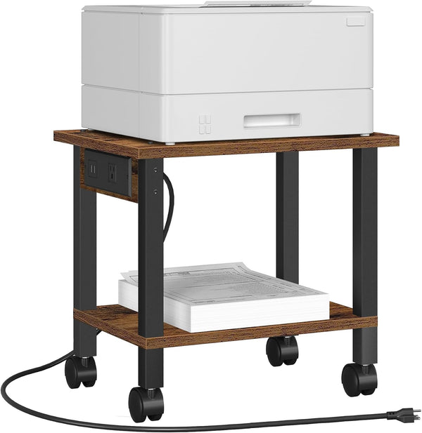 TUTOTAK 2 Tier Printer Stand, Rolling Printer Cart with Power Outlets and USB