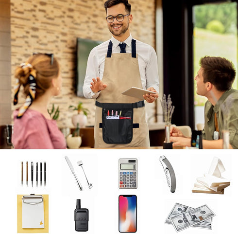 Tucnoeu Pack Server Waist Pouch, Black Restaurant Bar Waiter Waist Tool Pouch Bag with Adjustable Belt, Utility Server