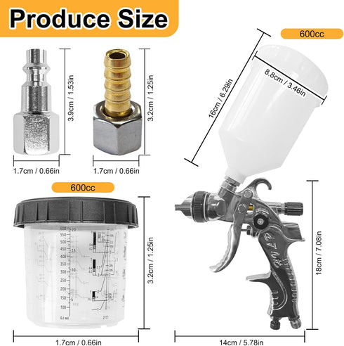 HCDDQP 1.4/1.7/2.0/2.5mm 4 Nozzles 10Pcs 650ML HVLP Paint Spray Gun Kit with & Air Compressor Regulator, Disposable