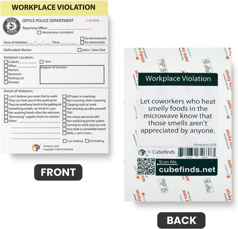 Cubefinds Office Workplace Violation Notice With Touch of Humor, Funny Workplace Police Message for Coworkers and Cubicle Neighbors, Self-Adhesive Sticky Notepad, 4 x 6-Inch, 50 Sheets by Cubefinds