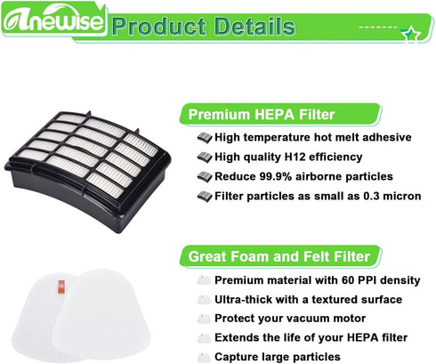 Filter Replacement for Shark Navigator Lift Away Deluxe Vacuum, 1 HEPA + 2 Pre-Felt Filters, Parts XFF350 & XHF350