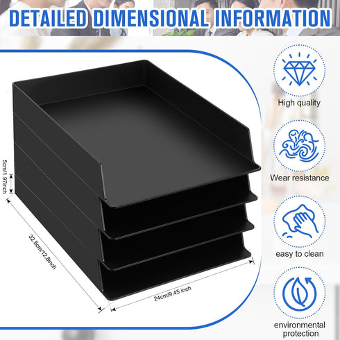 Wenqik 4 Pcs Stackable Paper Trays, Rectangular Plastic Desk Tray Holder, Document File Organizer for Office Classroom,