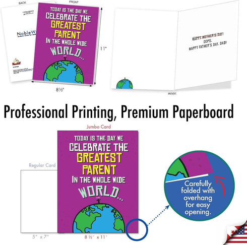 NobleWorks Jumbo Happy Father's Day Card (8.5 x 11 Inch) - Funny Cartoons, Dad Humor Greeting Notecard - Greatest Parent