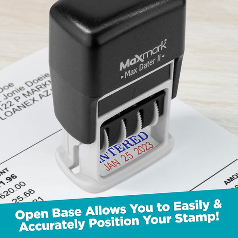 MaxMark Self-Inking Rubber Date Office Stamp with Posted Phrase & Date - RED Ink (Max Dater II), 12-Year Band
