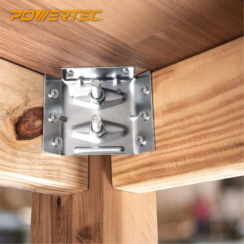 4PK (71428) POWERTEC Surface Mount Corner Brackets w/Mounting Hardware, Corner Braces for Desk Legs/Coffee Table/Dining