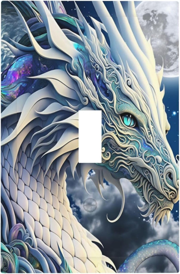 HTSAHKV White Dragon Moon Wall Plate Light Switch Cover Single Gang Outlet Faceplate