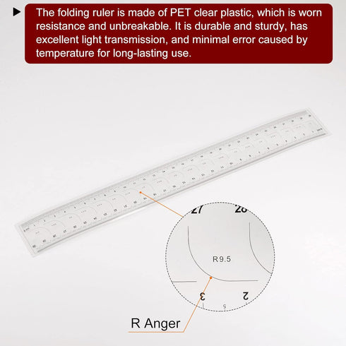 Film Flexible Ruler 30cm, 0.1mm Scale with R Angle, PET Plastic Covered Thickened Folding Straight Ruler