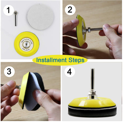 3 Inch (75mm) Hook and Loop Buffing Pad - Sanding Discs, Rotary Backing Pad with 1/4 Inch Dia Shank Drill Attachment