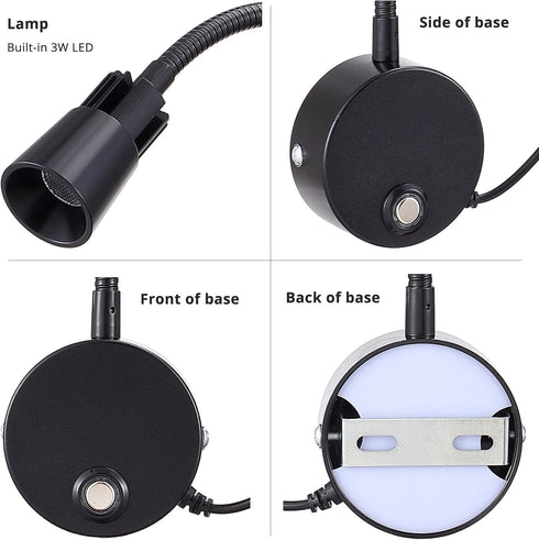5V Dimmable 6000K 4000K 3000K 15" 1-Pack USB Wall Mounted Bedside Reading Lamp Colors Change Wall Sconce Aluminum Black