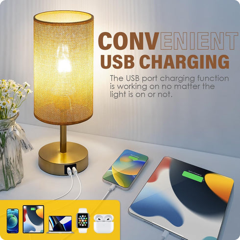3 Dimmable Bulb Yarra-Decor Bedside Lamp with USB Port - Touch Control Table Lamp for Bedroom Wood Way Nightstand Lamp