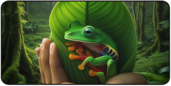 GENERIC Maranta Prayer Plant and Green Tree Frog Desk Mat Tropical Rainforest Design