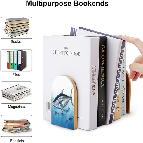 VstaDank 1 Bluefin Tuna Thunnus Bookends for Shelves Non Skid Book Stoppers Universal Economy Bookend Heavy Duty Wood