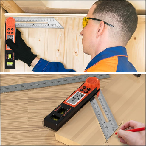 Digital Angle Finder Protractor, 0-360 Degree T-Bevel Gauge with Horizontal Vertical Bubble & LCD Display