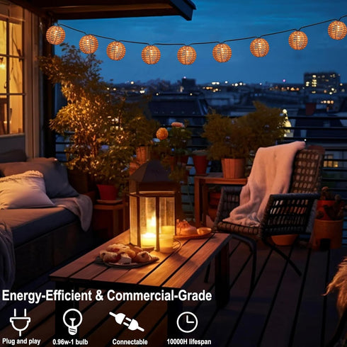 TWINKVILLA 10 Bulbs, Decorative String Lights Plug in with Incandescent Natural Rattan Globe Boho Lantern String Lights