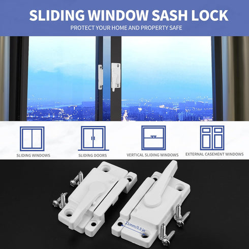 Window Sash Locks - 4 Pack Replacement Sash Locks, White, Fits Vinyl Sliding Windows for Anti-Theft